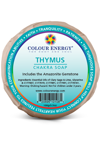 Turquoise Thymus Chakra Soap 100gm/3.5oz Includes a Gemstone of Amazonite.